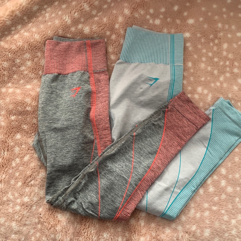 Gymshark hyper-amplify seamless leggings charcoal mark/pink and blue bundle